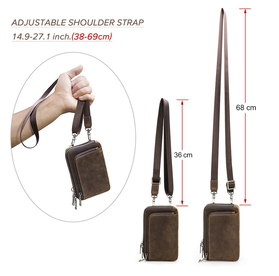 Bolso bandolera pequeño de piel de vaca de primera capa para hombre, informal, Retro, Crazy Horse, con un hombro, para teléfono