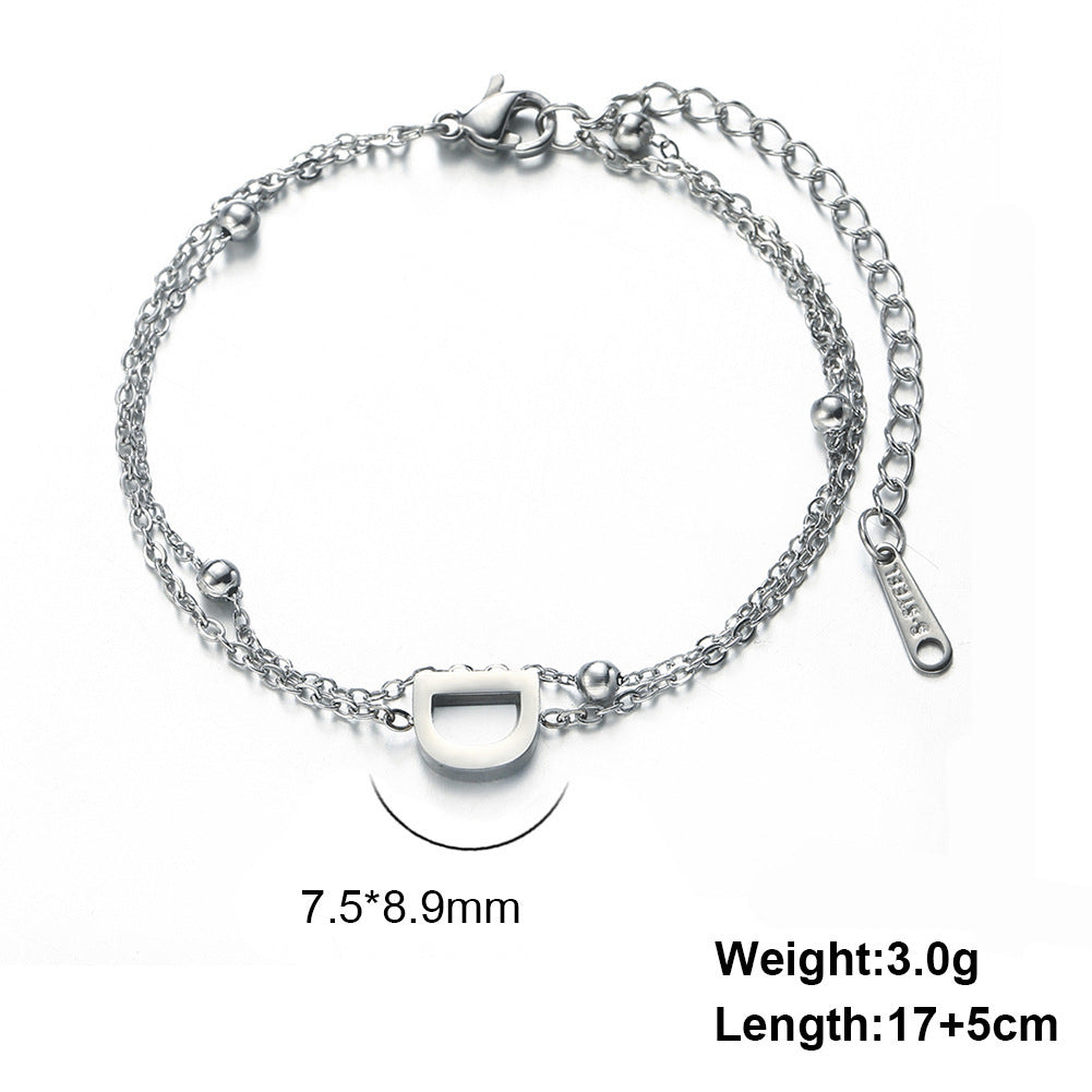 Cut Titanium Steel Double-layer Chain 26 Letters Pendant Bracelet