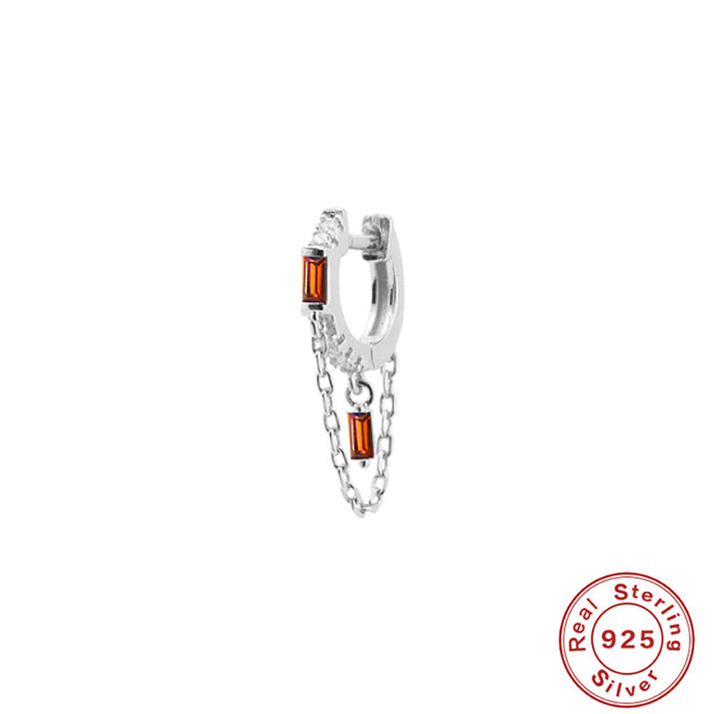 S925 Sterling Silver Ins Geometric Tassel Chain Square Zircon Earrings