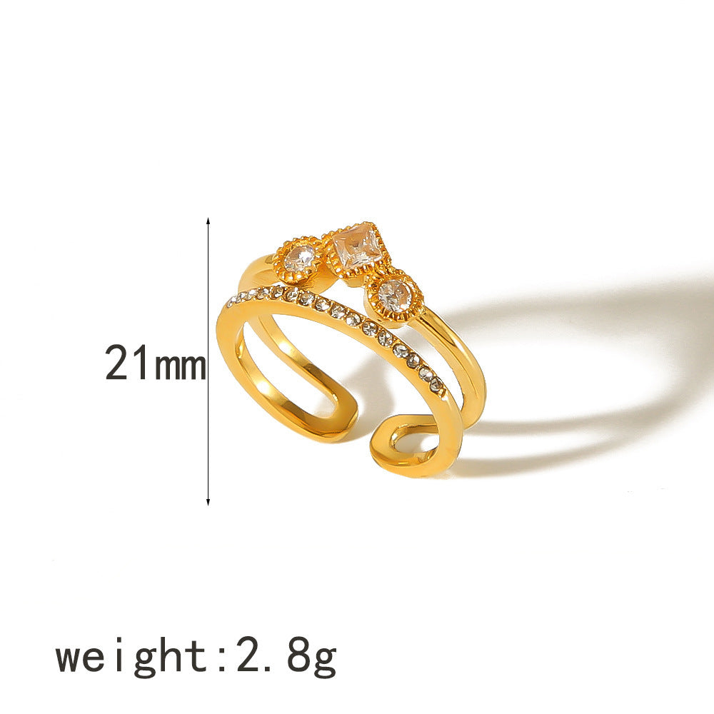 Bague en acier inoxydable avec zircon incrusté de design rétro