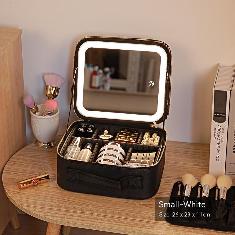 Avec miroir et lumière LED, sac cosmétique, boîte de rangement pour soins de la peau