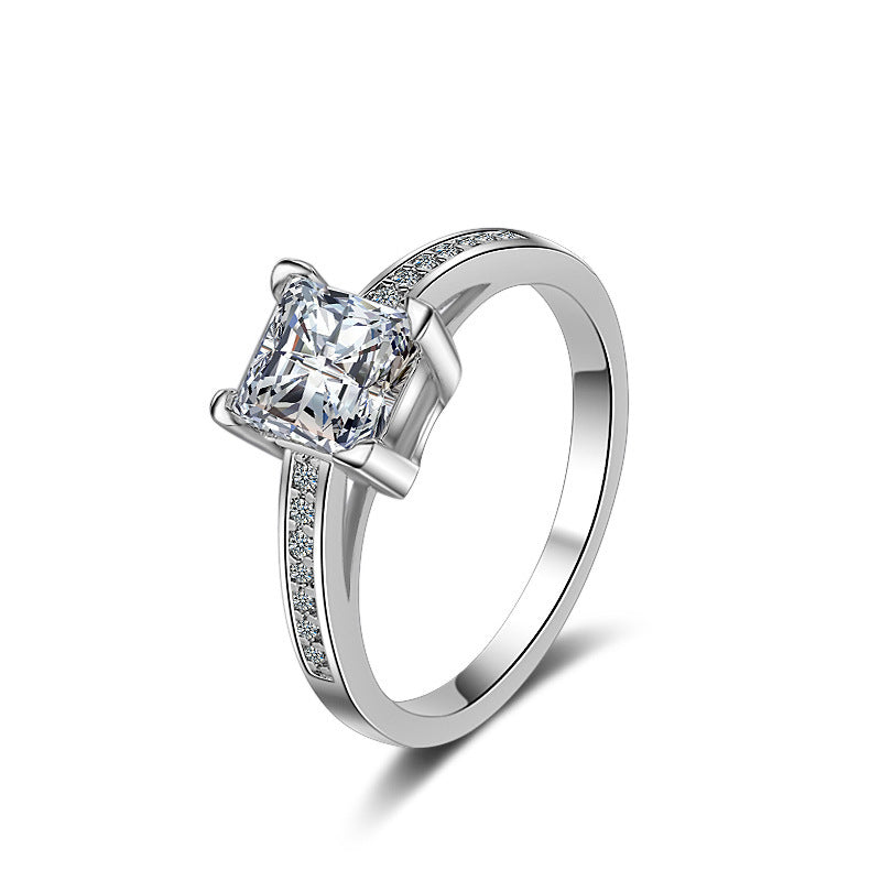 Bague de Bracelet transfrontalière de princesse en Zircon, strass carrés à quatre griffes