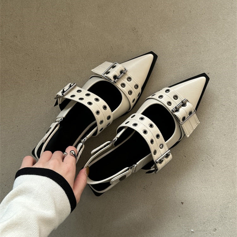 Chaussures en cuir à bout pointu Ma Retro pour femmes, talon mi-épais