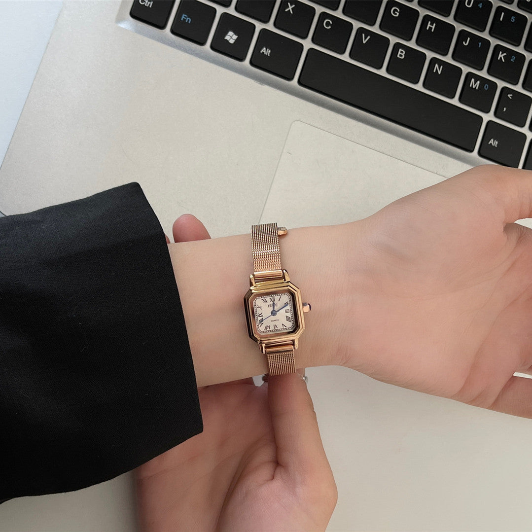 Reloj de acero con forma de cubo de azúcar pequeño, cuadrado, retro, pequeño, para mujer