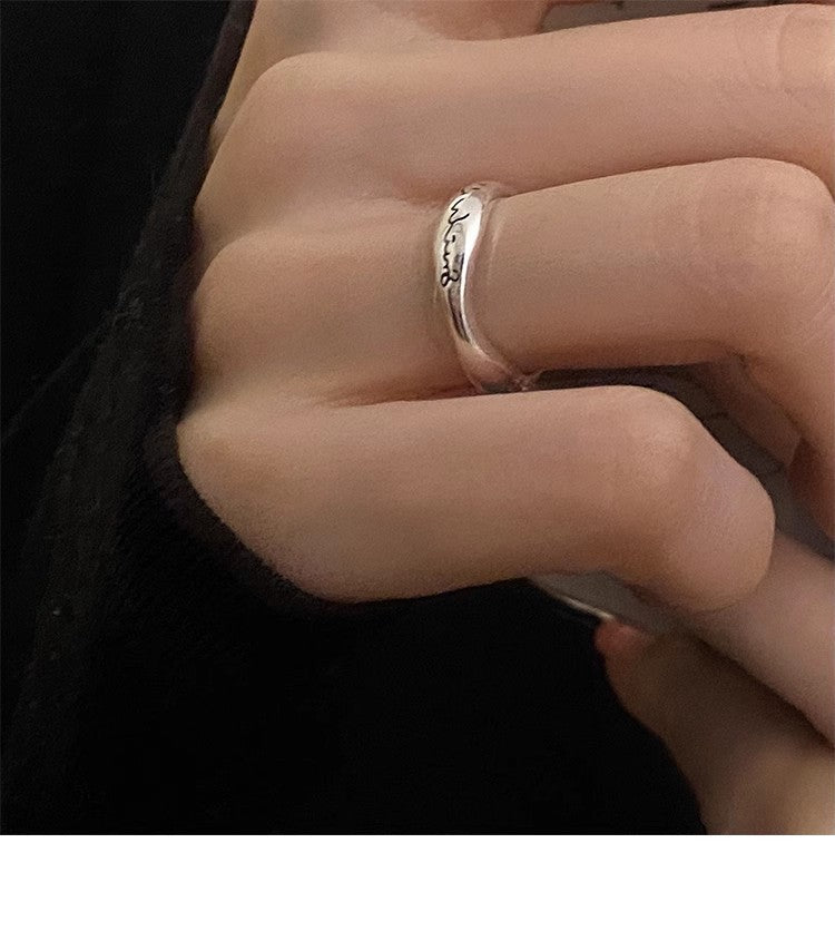 S925 Sterling Silver Smile Letters Ring Women
