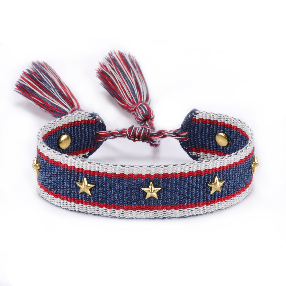 XINGX Square Rivet Braided Tassel Bracelet