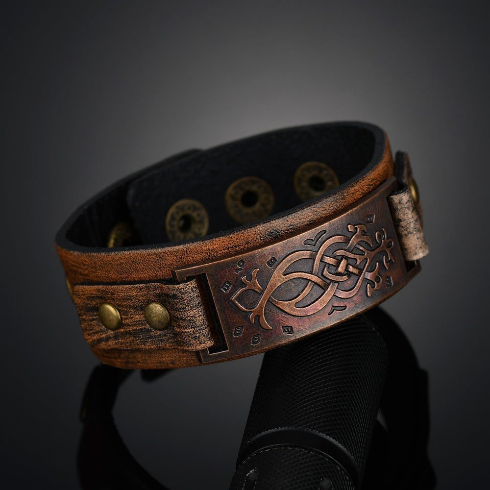 Alloy Cattle Leather Bracelet Popular Ornament Fashion Creative Retro Cowhide Snap Bracelet