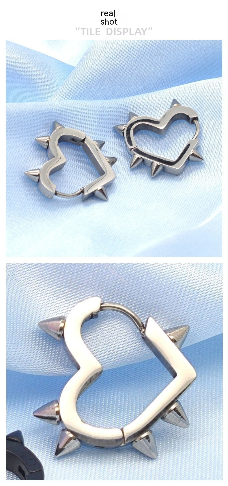 Boucles d'oreilles à rivets d'amour en acier inoxydable, cône de pêche en forme de cœur, anneau en os, Clip d'oreille