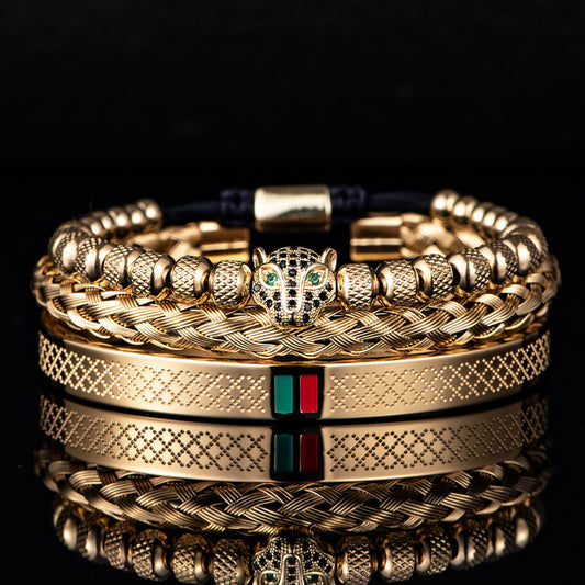 Ensemble de bracelets tête de léopard micro incrustés en acier inoxydable