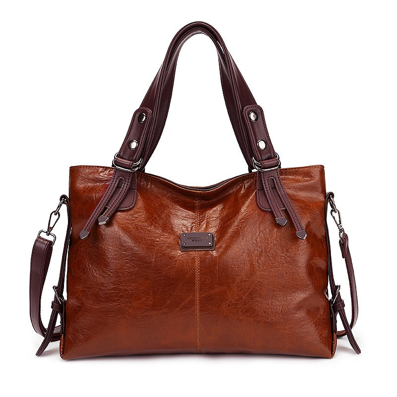 Bolso de mano retro de moda informal de cuero suave bandolera de gran capacidad para mujer