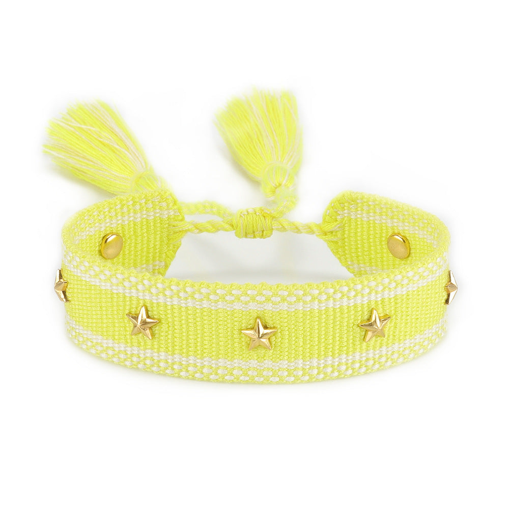 XINGX Square Rivet Braided Tassel Bracelet