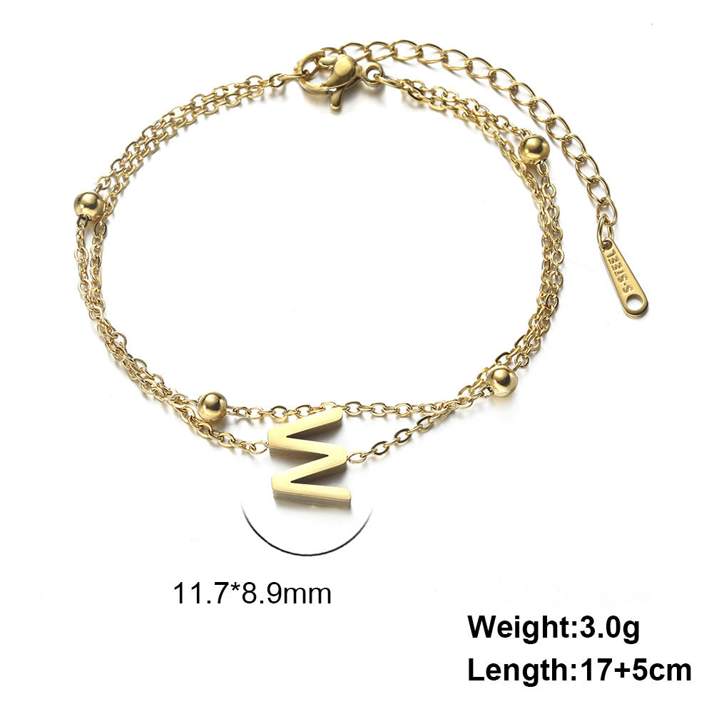 Cut Titanium Steel Double-layer Chain 26 Letters Pendant Bracelet