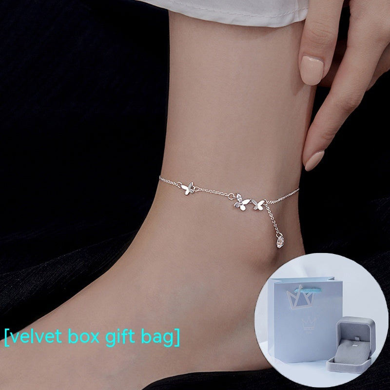 S925 Sterling Silver Butterfly Anklet For Women Special-interest Design