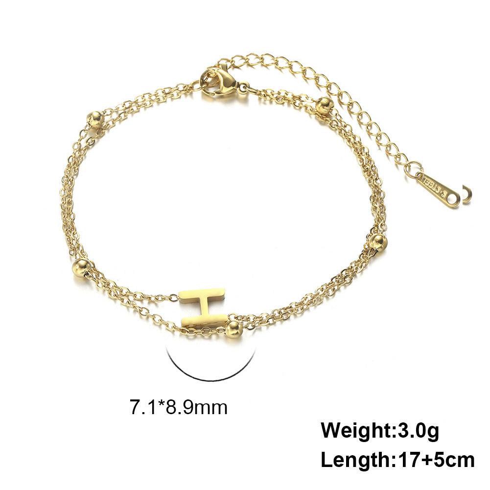 Cut Titanium Steel Double-layer Chain 26 Letters Pendant Bracelet
