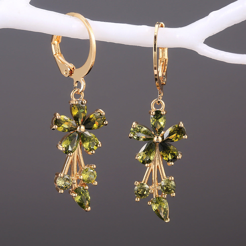 Boucles d'oreilles à fleurs en Zircon incrustées de cuivre OL à la mode