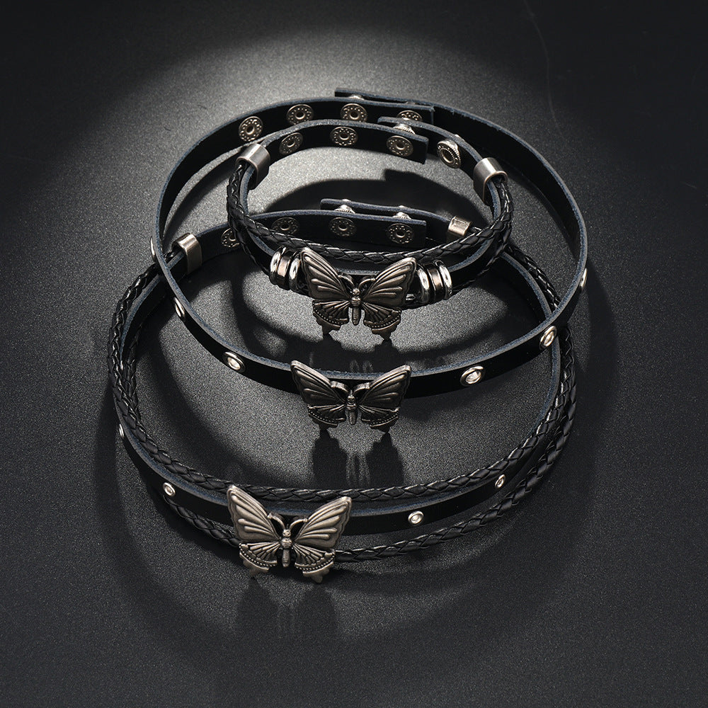 Ins nouveau bracelet en cuir papillon punk de style sombre