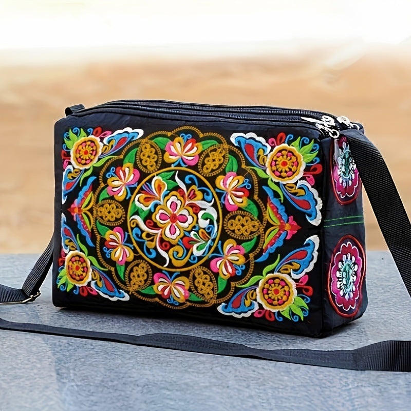 Double Sided Embroidery Crossbody Women's Canvas Shoulder Bag