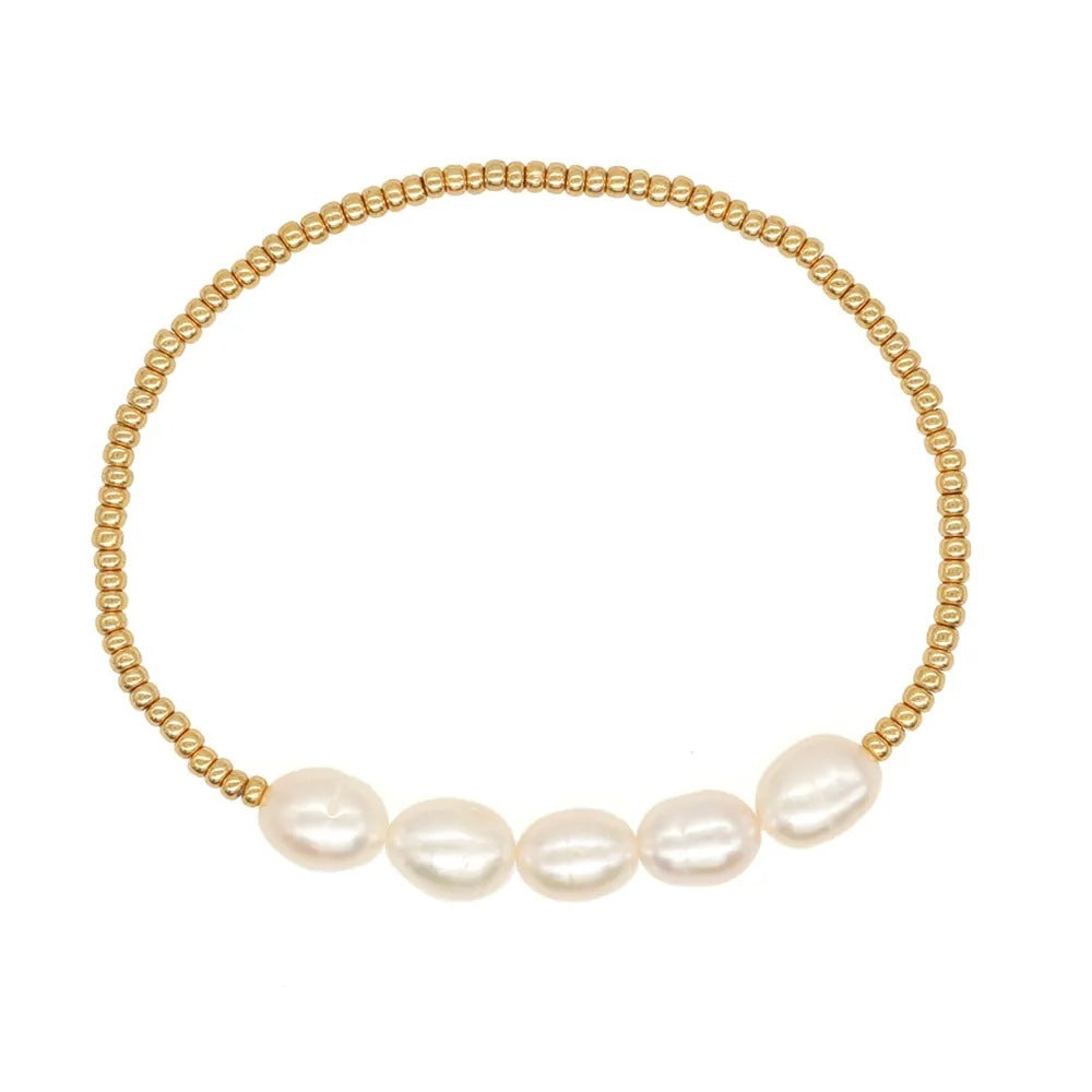 Woven Elastic String Natural Baroque Pearl Bracelet