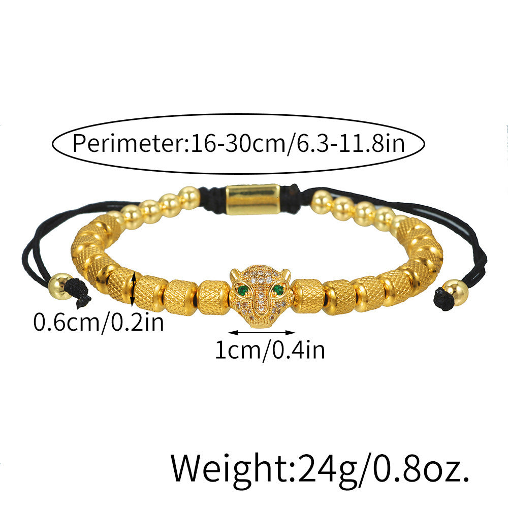 Zircon Leopard Head Stainless Steel Pineapple Bead Bracelet