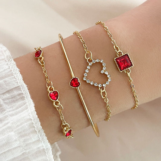 Bracelet de pierres précieuses carrées de luxe léger pour femme, entièrement bijou, cœur aimant, cœur de pêche