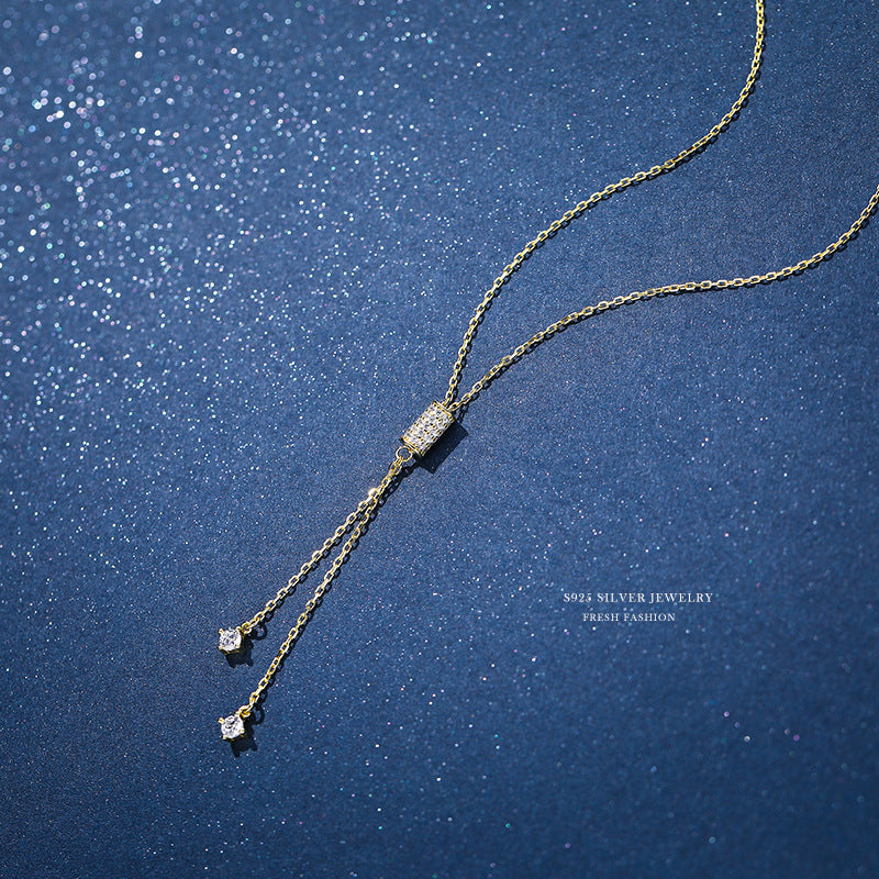 S925 Sterling Silver Diamond-studded Necklace Female Simple Sweater Chain