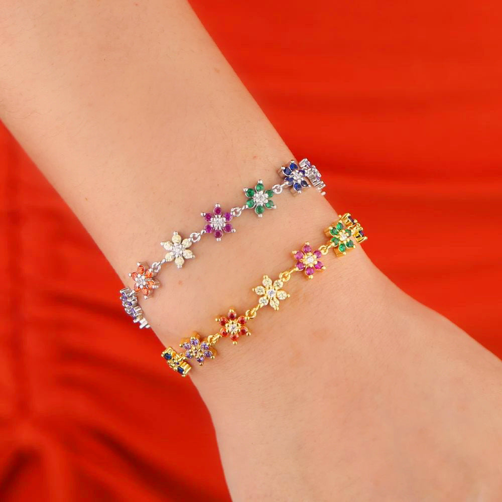 Chaîne en Zircon couleur or, nouveau Bracelet à fleurs colorées