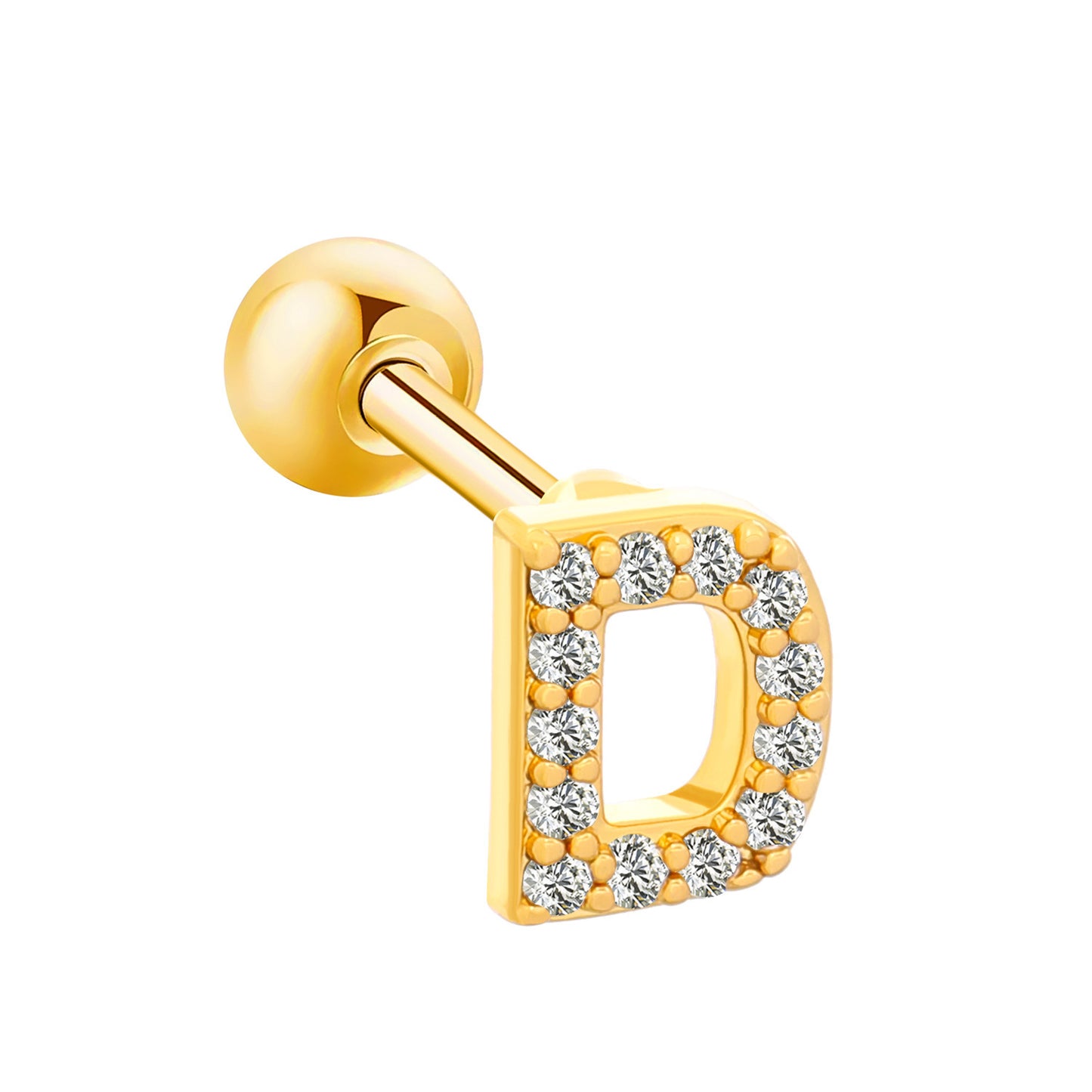 Inlaid Zircon 26 English Letters Ear Bone Stud Retro Personality Alloy Letter Thread Stud Earrings Ear Piercing