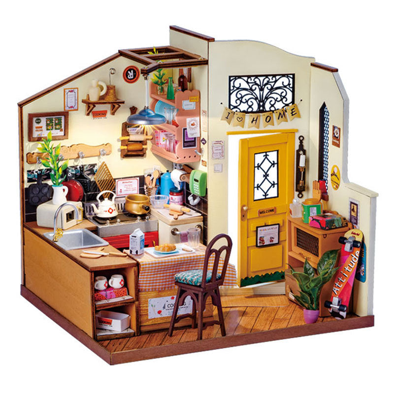 Rolife Happy Kitchen Dollhouse Miniature House DIY Puzzle en bois avec lumière LED