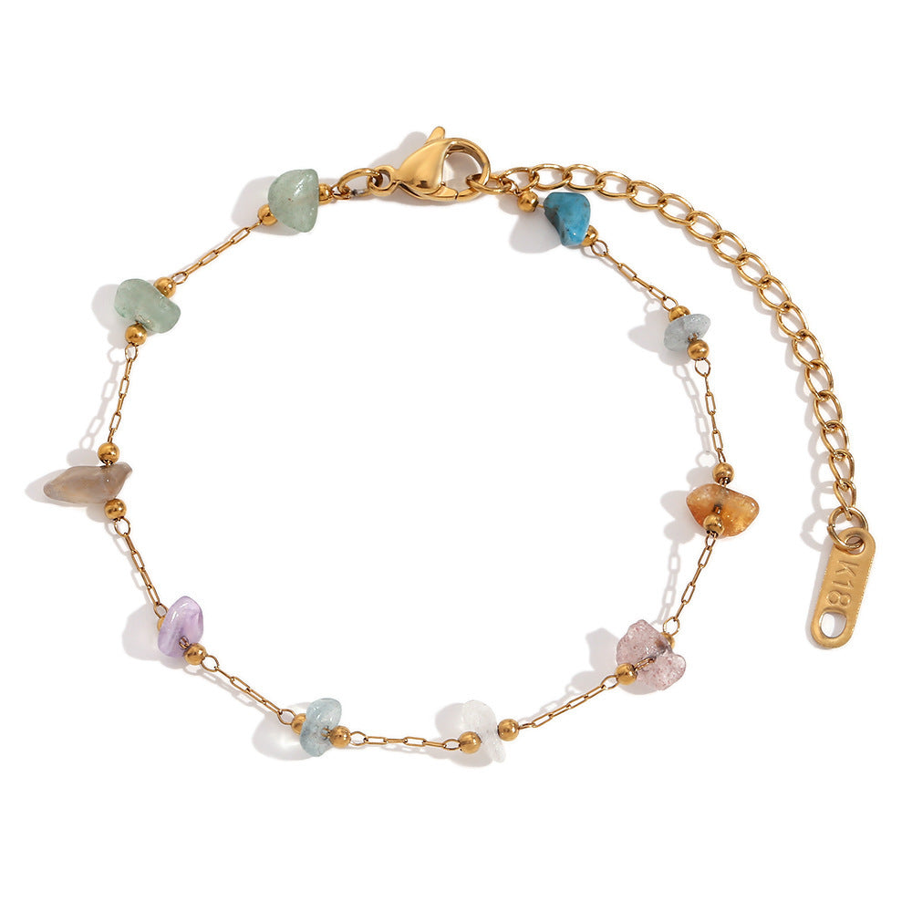 Fashion Special-interest Stainless Steel 18K Gold Plating Natural Gravel Bracelet Necklace