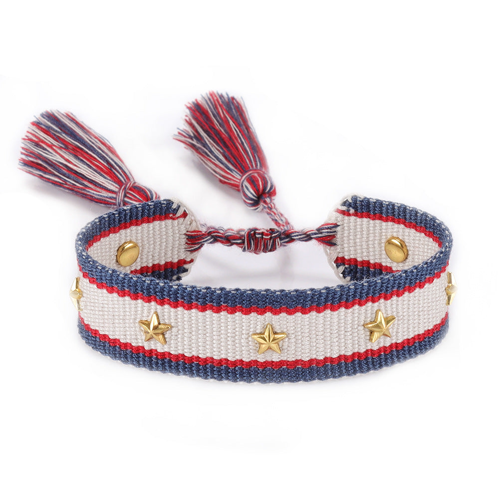 XINGX Square Rivet Braided Tassel Bracelet