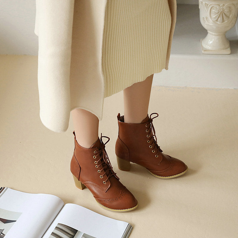 Bottes Martin à lacets sur le devant à talons épais, nouvelle collection automne et hiver