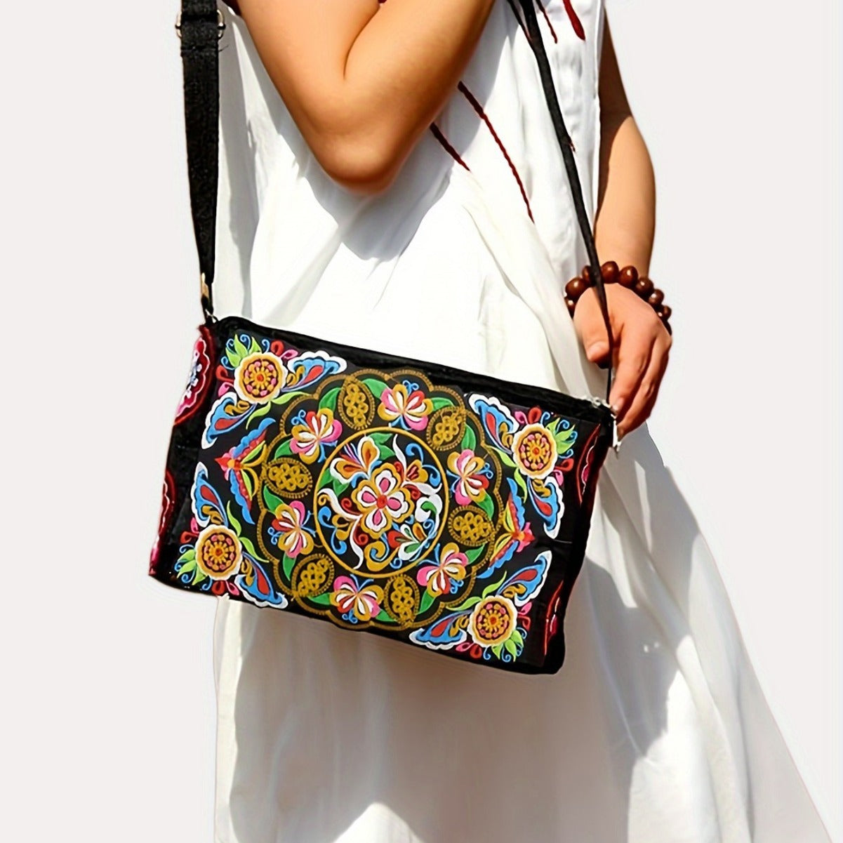 Double Sided Embroidery Crossbody Women's Canvas Shoulder Bag