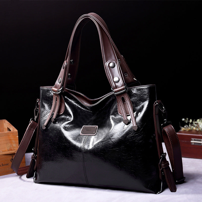 Bolso de mano retro de moda informal de cuero suave bandolera de gran capacidad para mujer