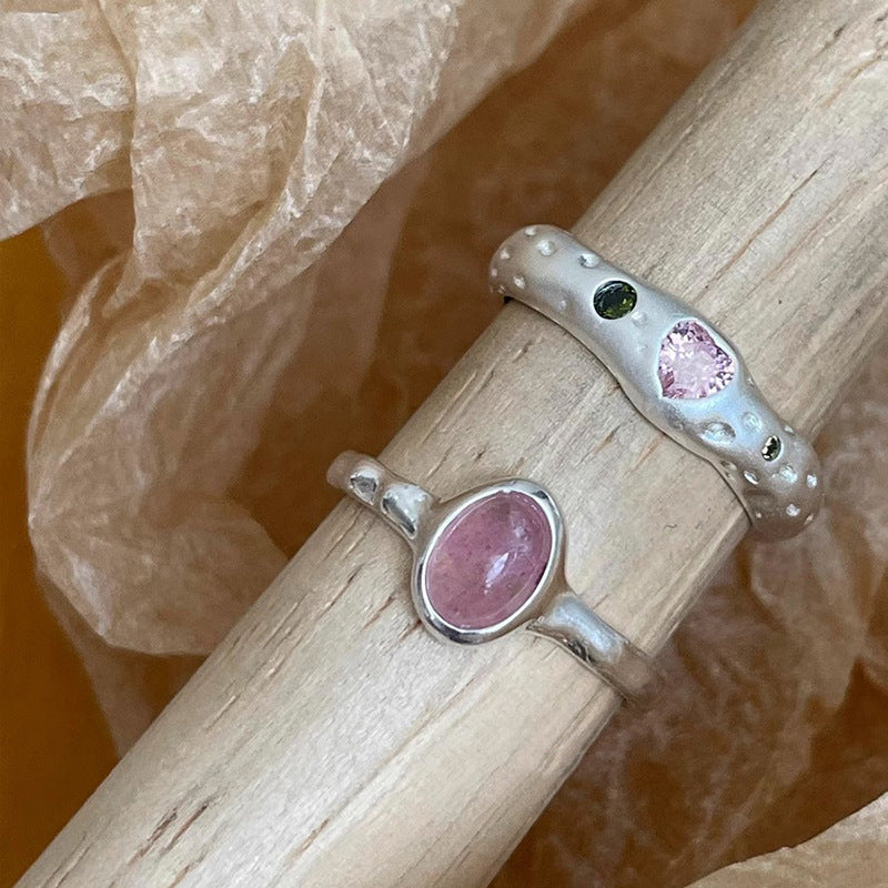 Simple Niche Design Gentle Strawberry Quartz Colorful Crystals Ring