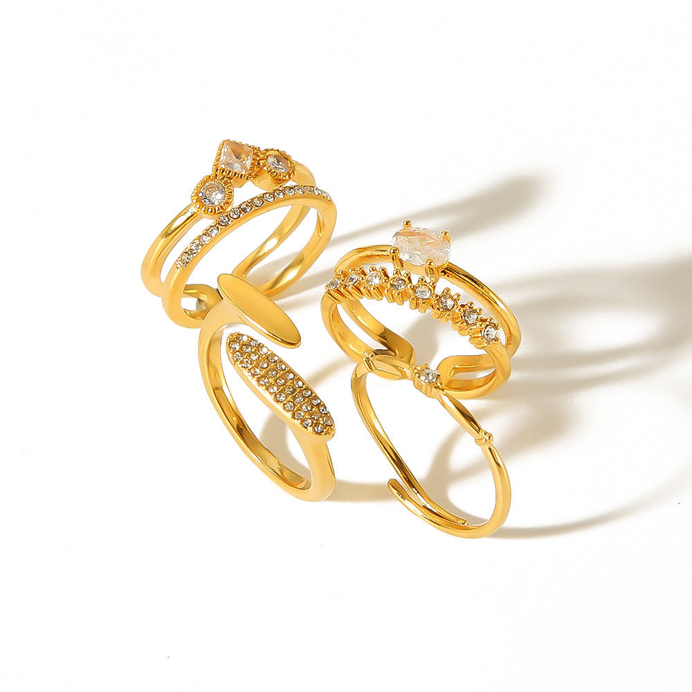 Bague en acier inoxydable avec zircon incrusté de design rétro