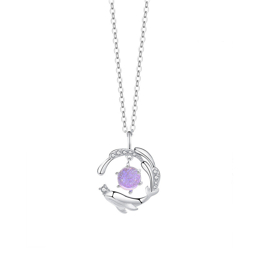 Collier en argent Sterling S925 avec pierre de verre, comme une baleine dans la mer, 5, pour femmes