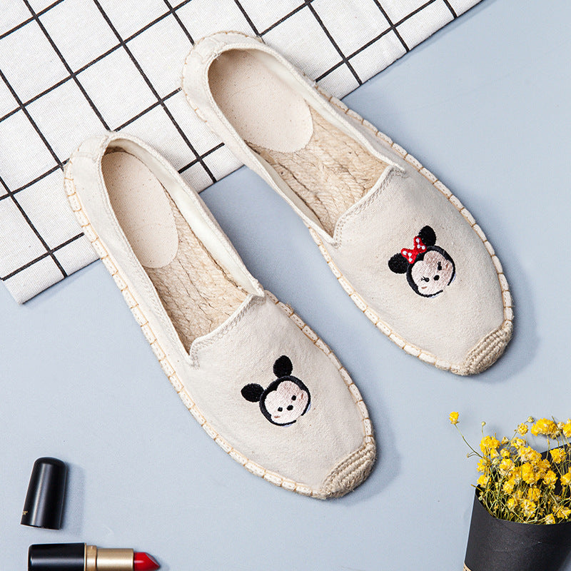 Straw Embroidered Casual Slip-on Slip Flat Women's Canvas Shoes