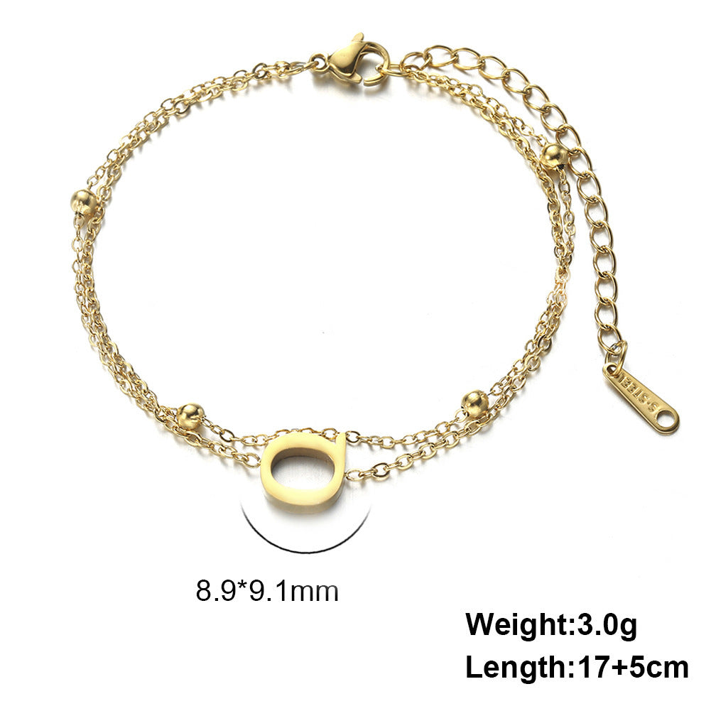 Cut Titanium Steel Double-layer Chain 26 Letters Pendant Bracelet