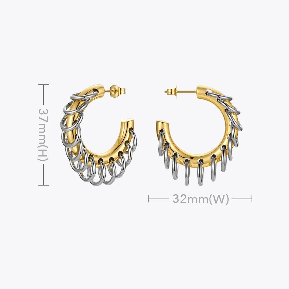 18K Gold Titanium Steel C- Shaped Ring Buckle Earrings