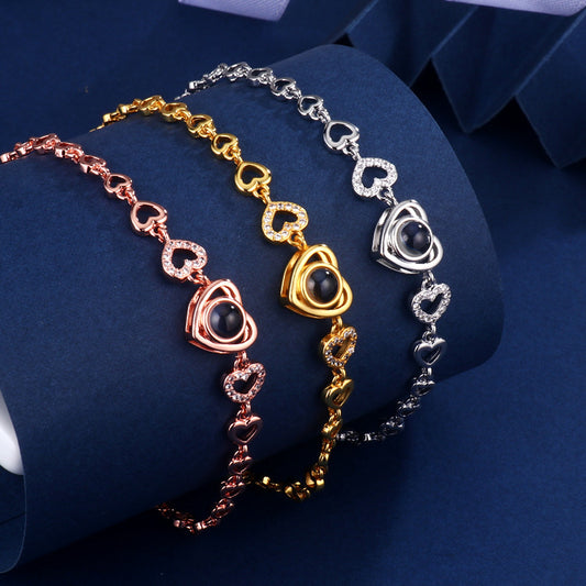 Bracelet Photo couleur HD en forme de cœur en Zircon, Projection d'amour, assorti à tout, à la mode