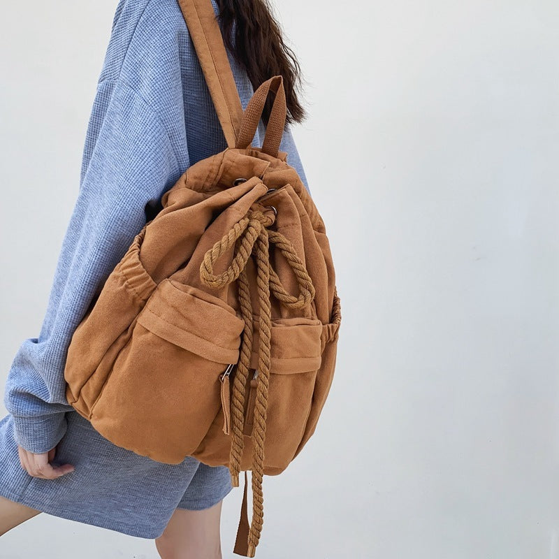Sac à dos en toile avec cordon de serrage, sac de voyage Simple pour ordinateur de grande capacité