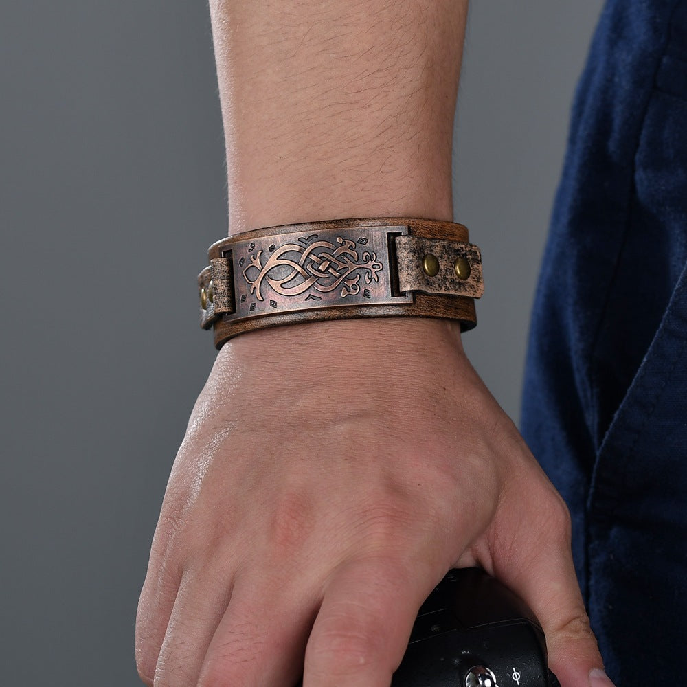 Alloy Cattle Leather Bracelet Popular Ornament Fashion Creative Retro Cowhide Snap Bracelet