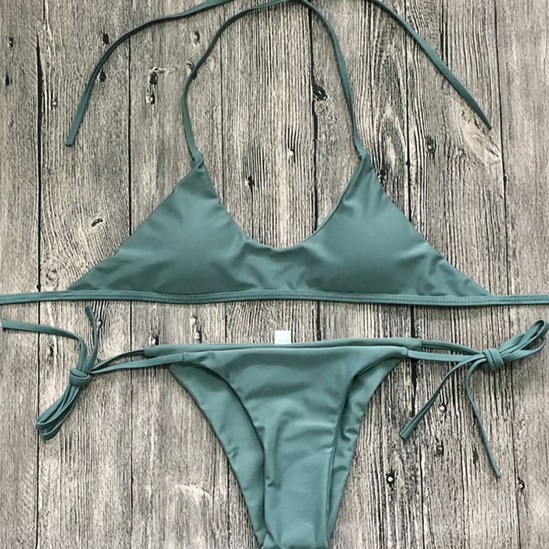 Traje de baño para mujer Bikini Conjunto de bikini de color sólido