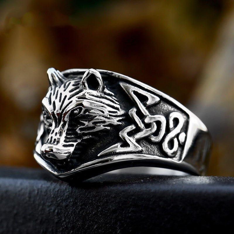 Bague tête de loup rétro européenne et américaine