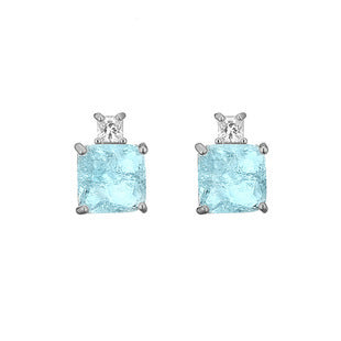 Colored Gems Blue Burst Geometric Square Zircon Earrings