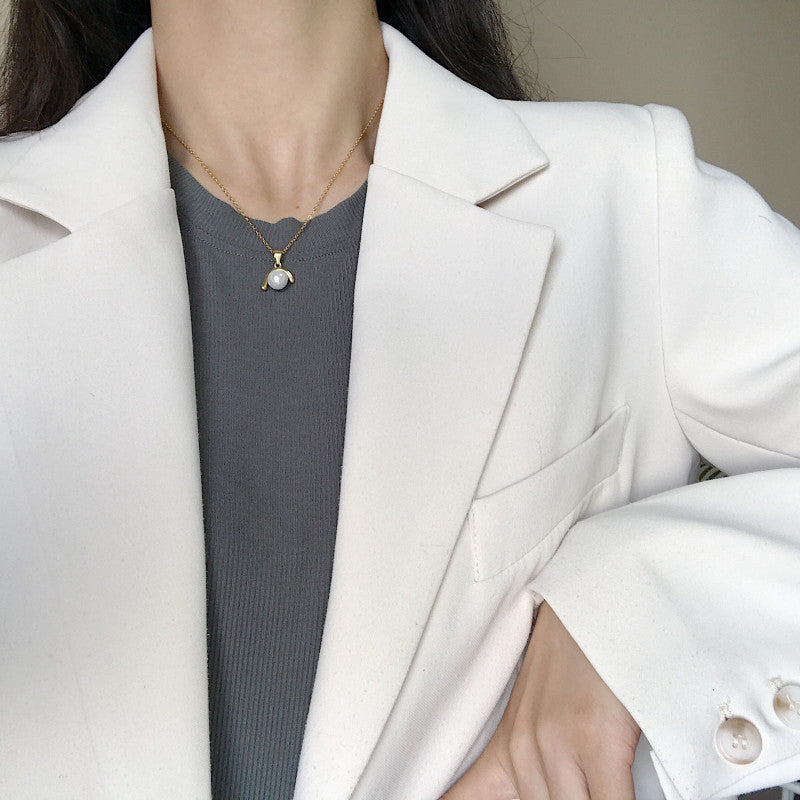 Collier de perles en forme de J inversé de luxe léger en argent Sterling S925 pour femmes