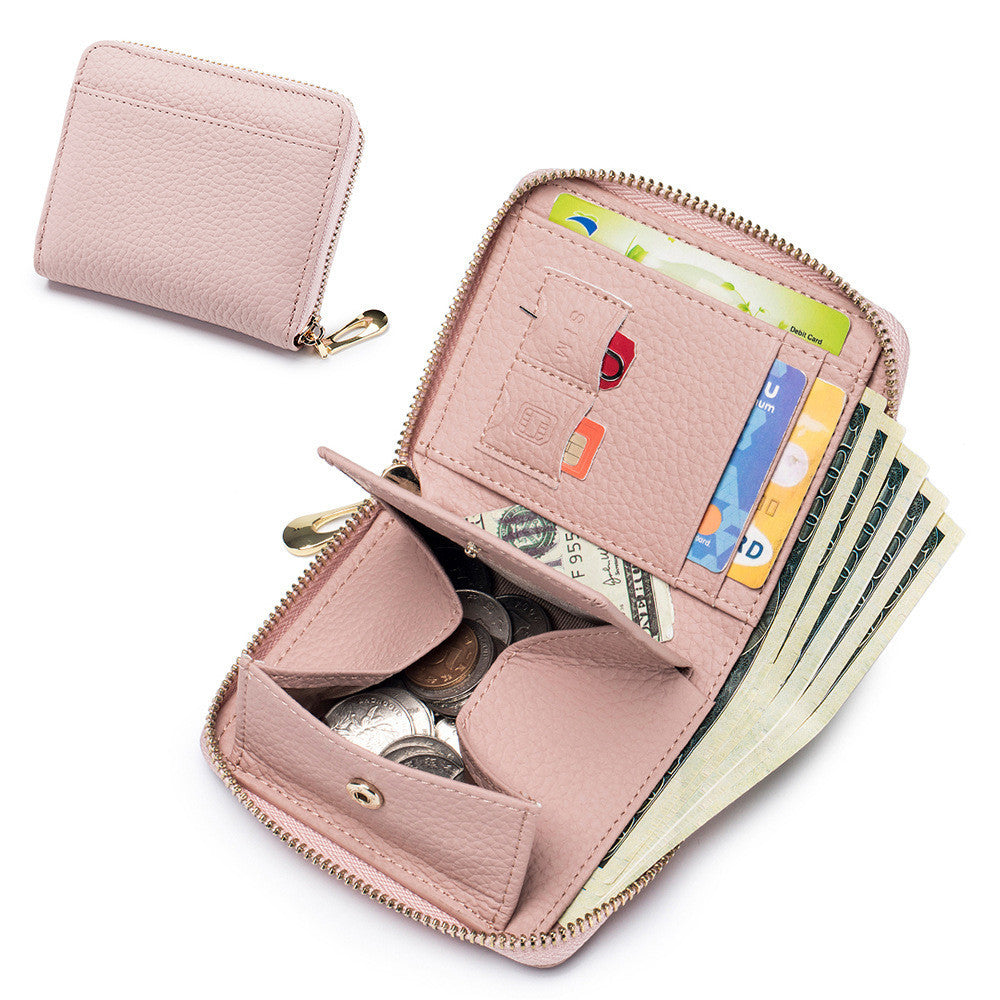 Portefeuille court multifonctionnel en cuir pour femme