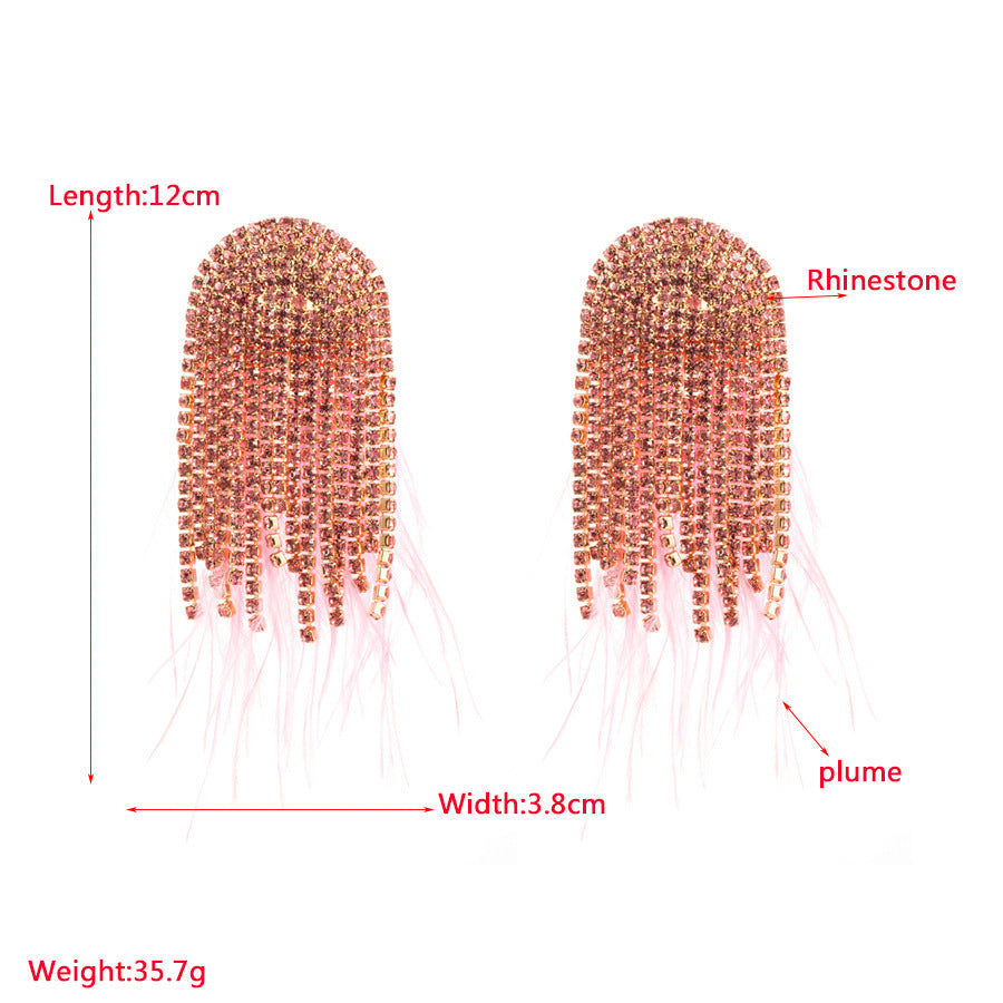 Feather Female Baroque Style Diamond Claw Chain Earrings