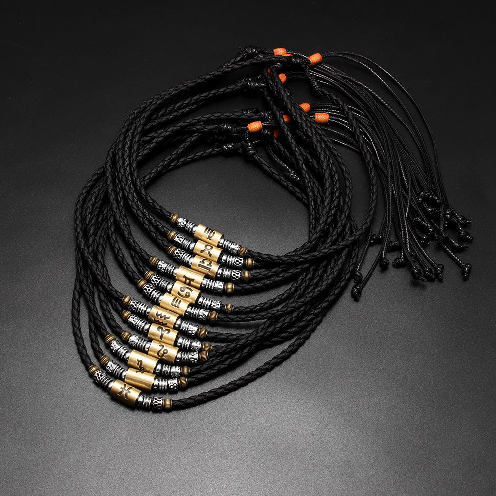 Fashion Personality Trend Twelve Constellation Symbol Leather Rope Braided Rope Bracelet