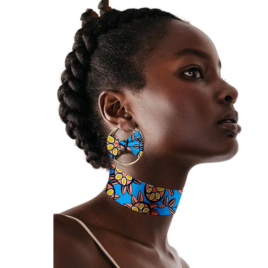 African Ethnic Print Batik Handicraft Necklace Collar Plus Earrings